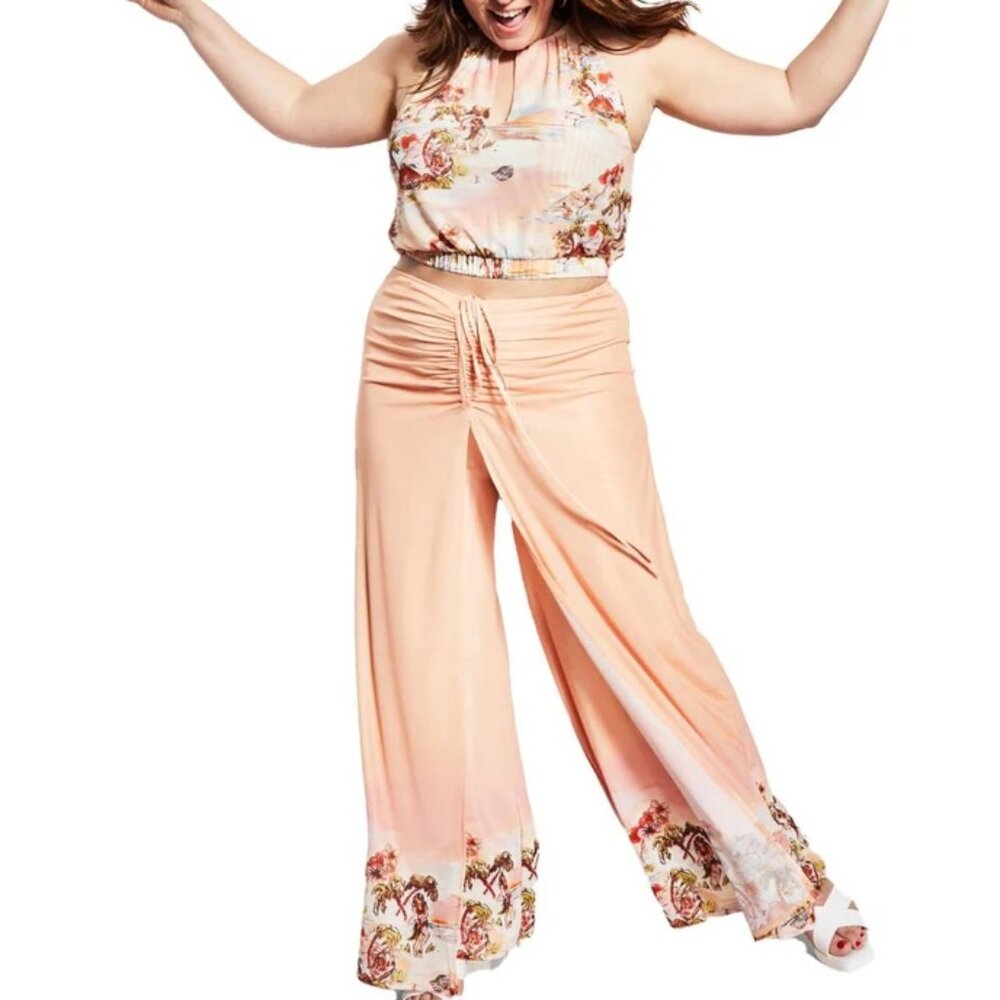 NEW Royalty By Maluma Aloha Island Cropped Halter Top/Wide Leg Pant Set sz L